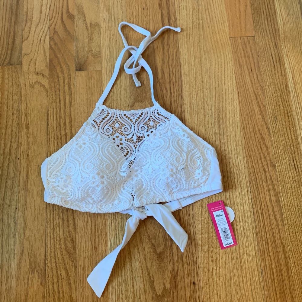 White Lace Halter Swimsuit Top